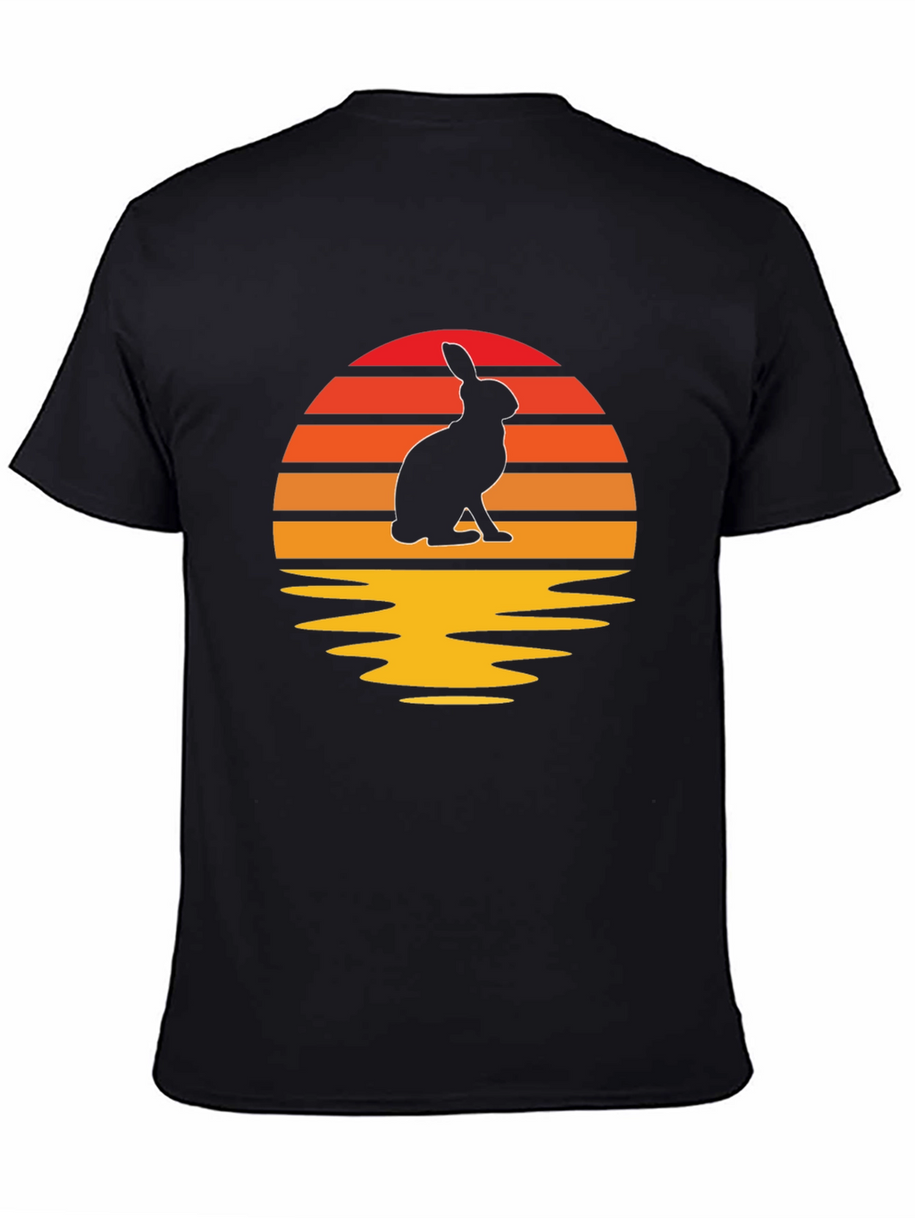 Sunset Rabbit Graphic Tee - Black Cotton Blend T-Shirt
