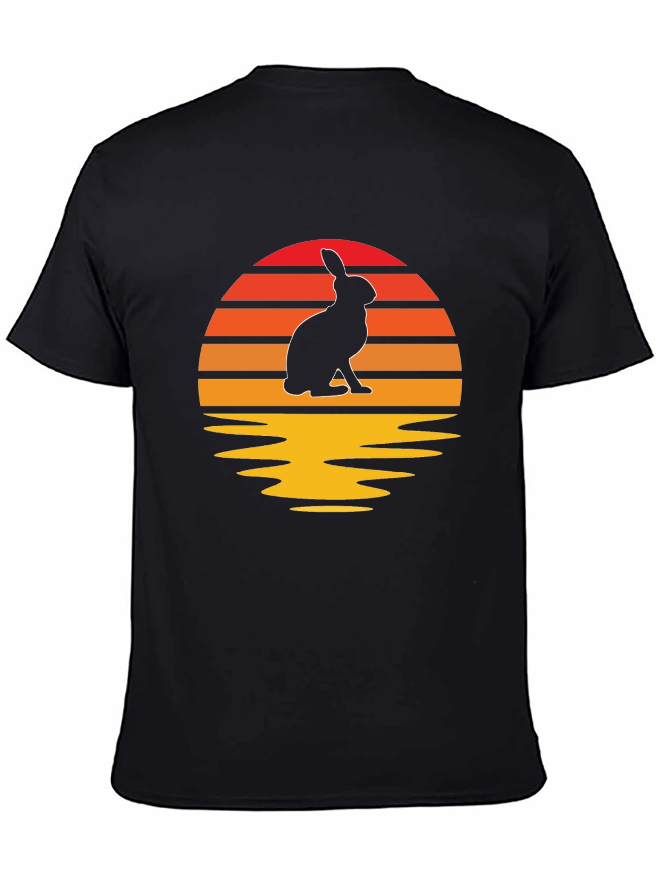 Sunset Rabbit Graphic Tee - Black Cotton Blend T-Shirt
