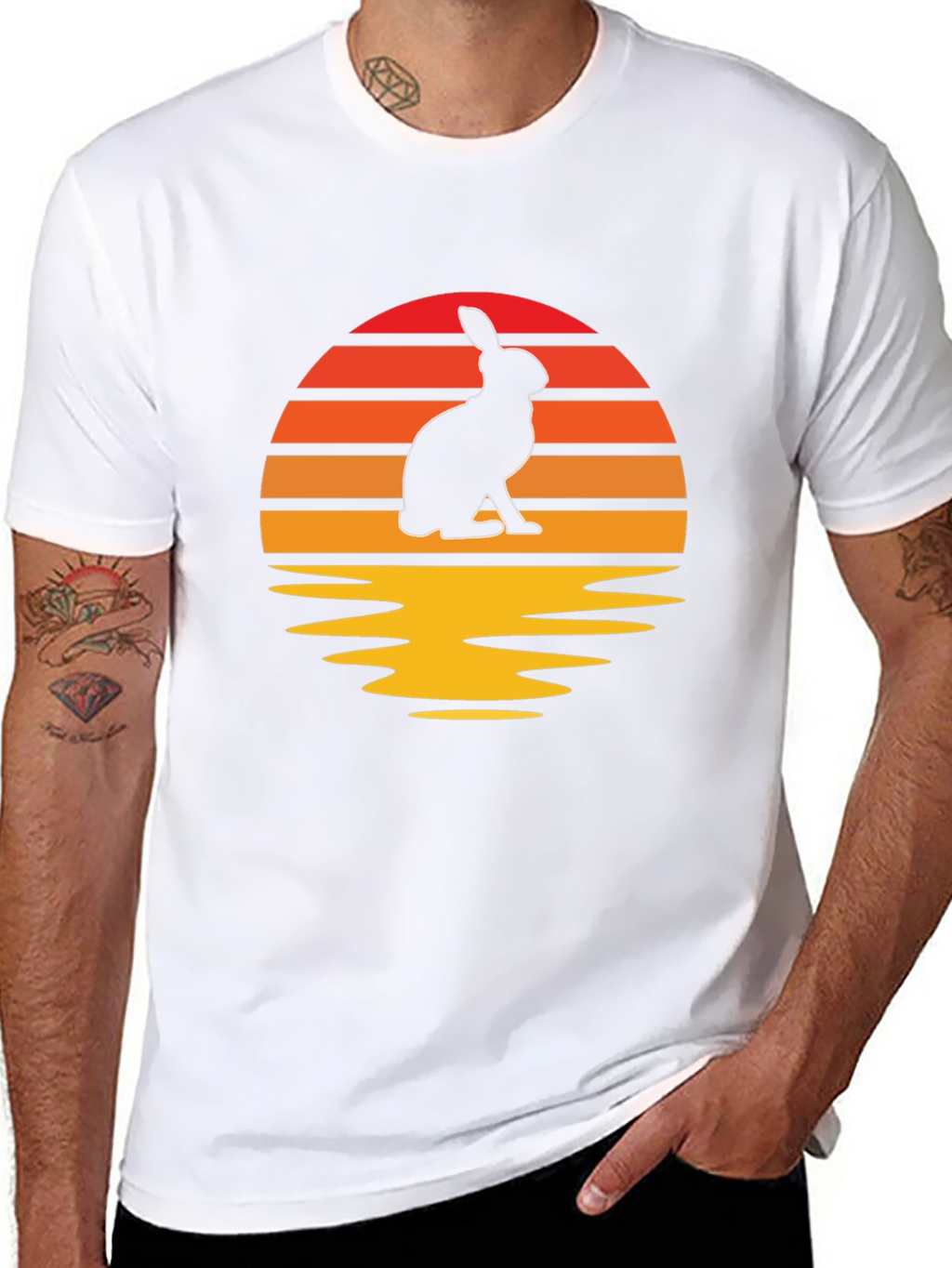 Sunset Rabbit Graphic Tee - Black Cotton Blend T-Shirt