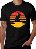 Sunset Rabbit Graphic Tee - Black Cotton Blend T-Shirt
