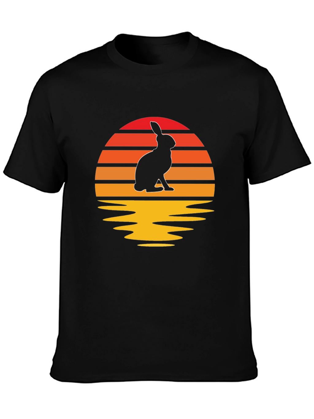 Sunset Rabbit Graphic Tee - Black Cotton Blend T-Shirt
