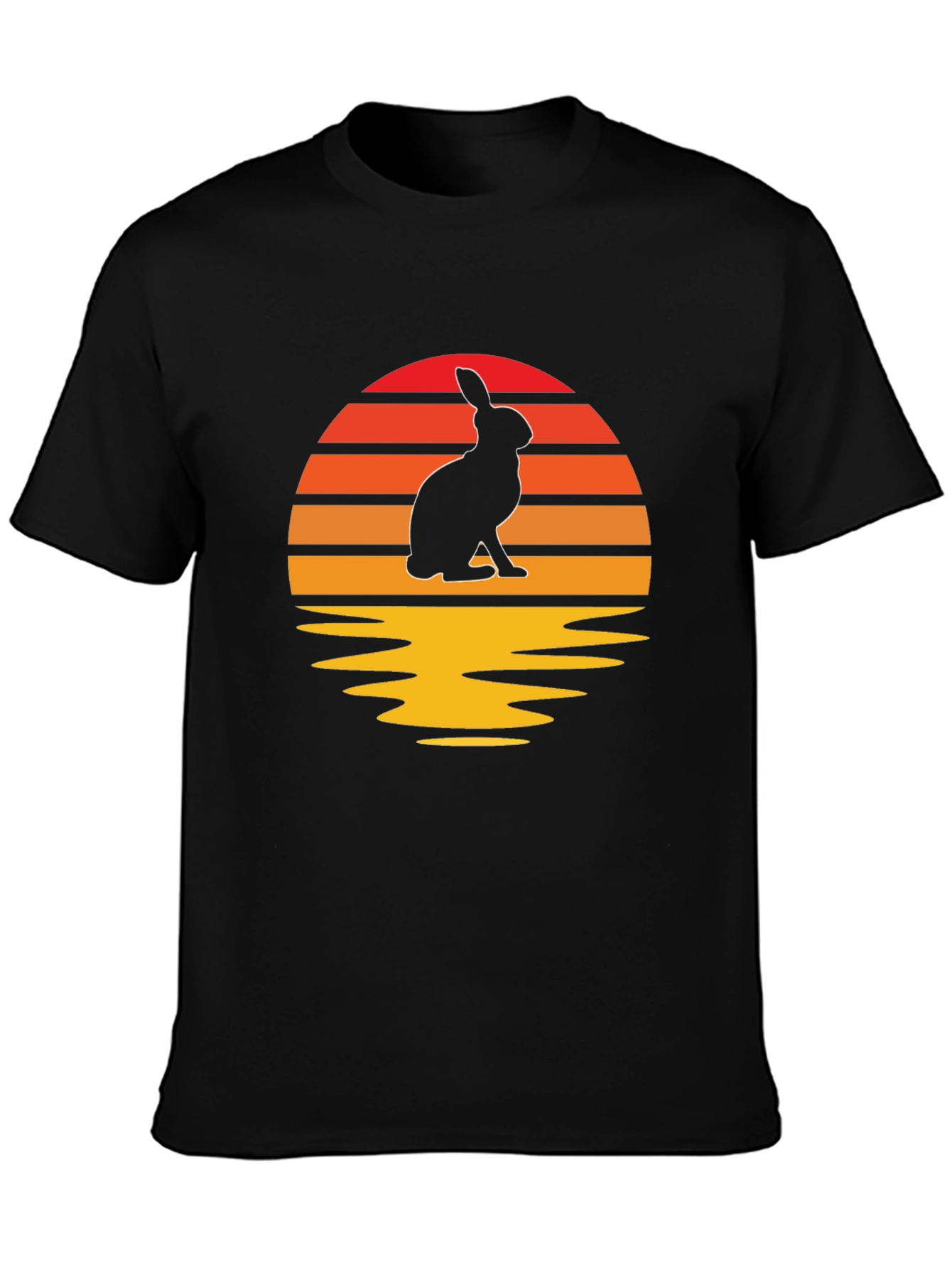 Sunset Rabbit Graphic Tee - Black Cotton Blend T-Shirt