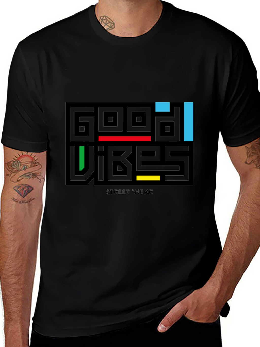 Good Vibes Graphic Print Black T-Shirt