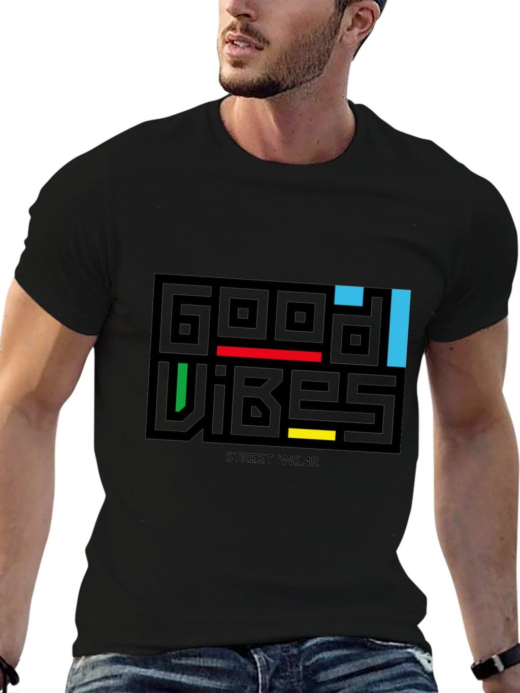 Good Vibes Graphic Print Black T-Shirt