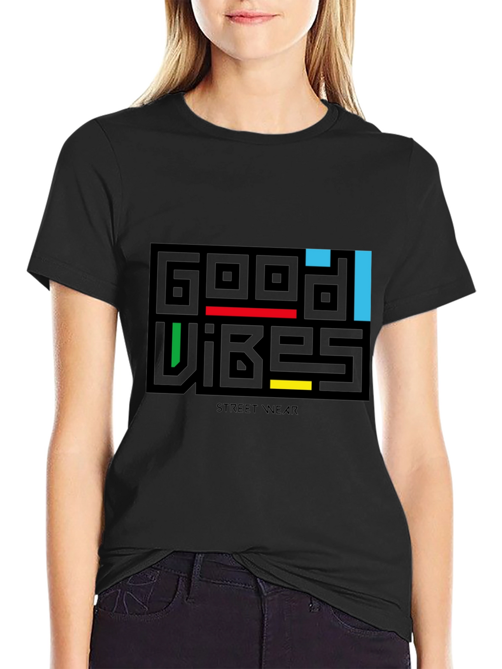 Good Vibes Graphic Print Black T-Shirt