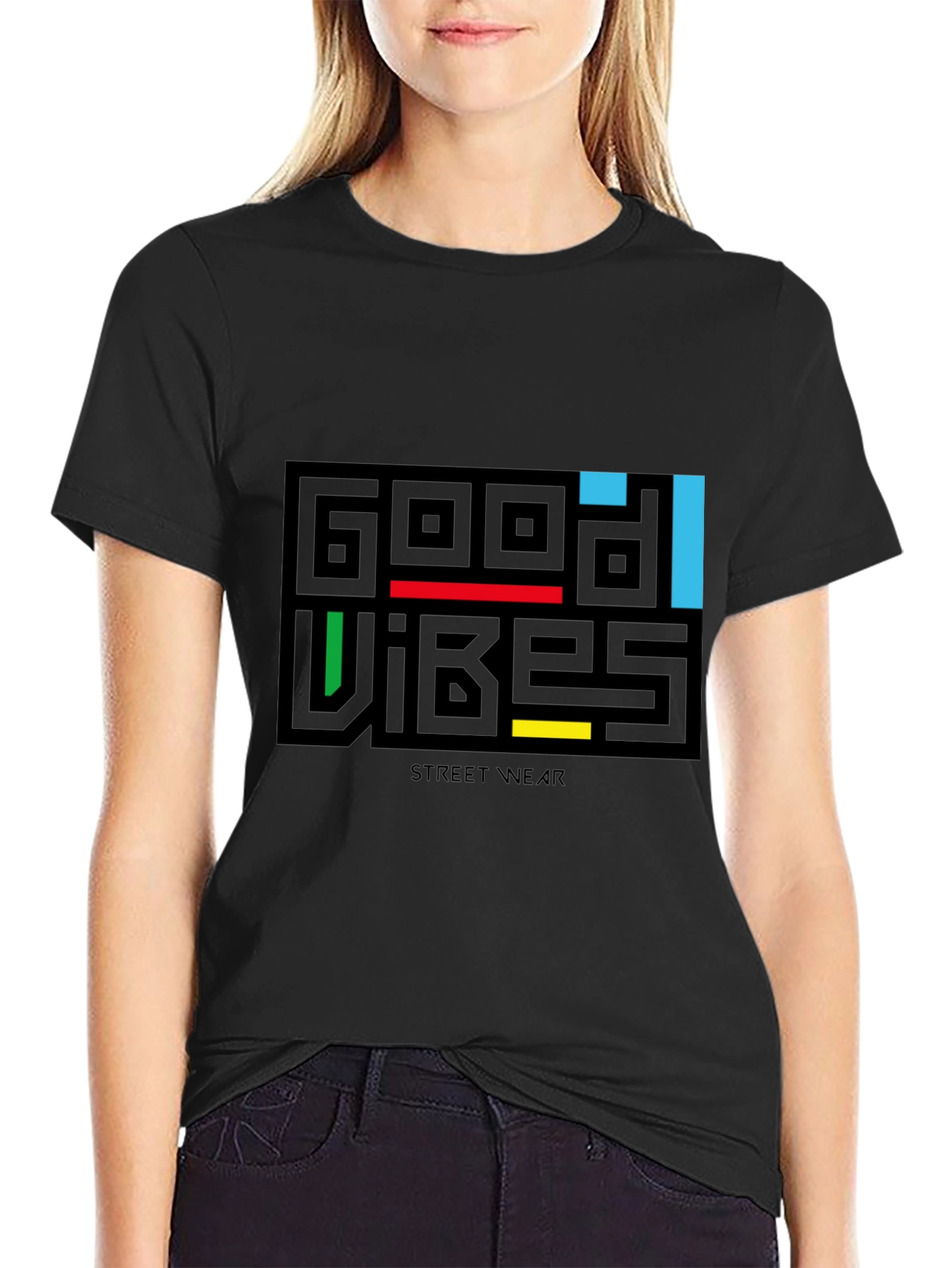 Good Vibes Graphic Print Black T-Shirt
