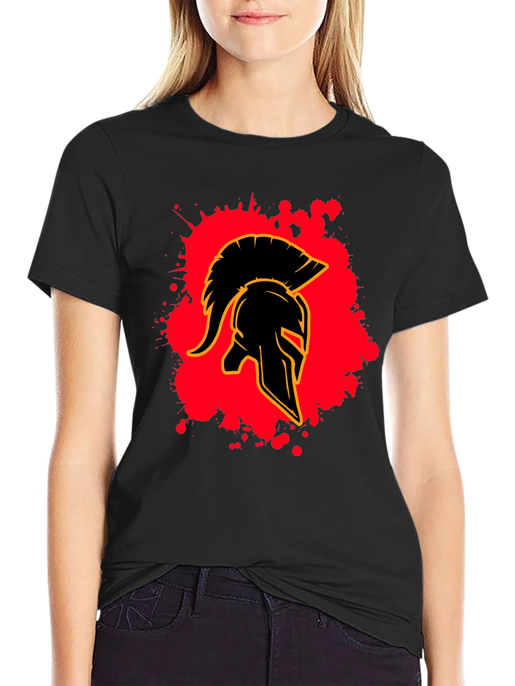 Spartan Helmet Graphic Tee - Black Cotton Blend