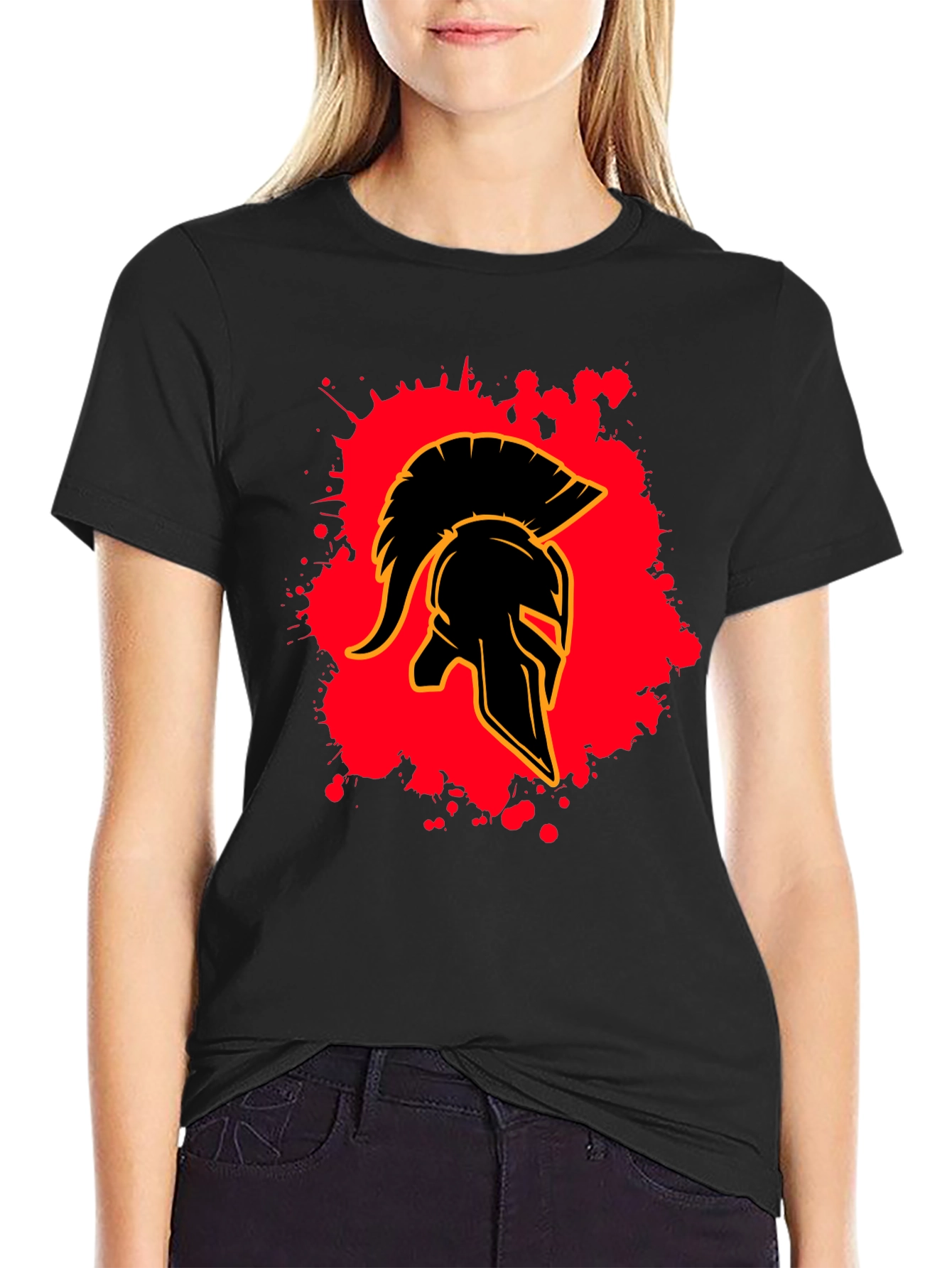 Spartan Helmet Graphic Tee - Black Cotton Blend