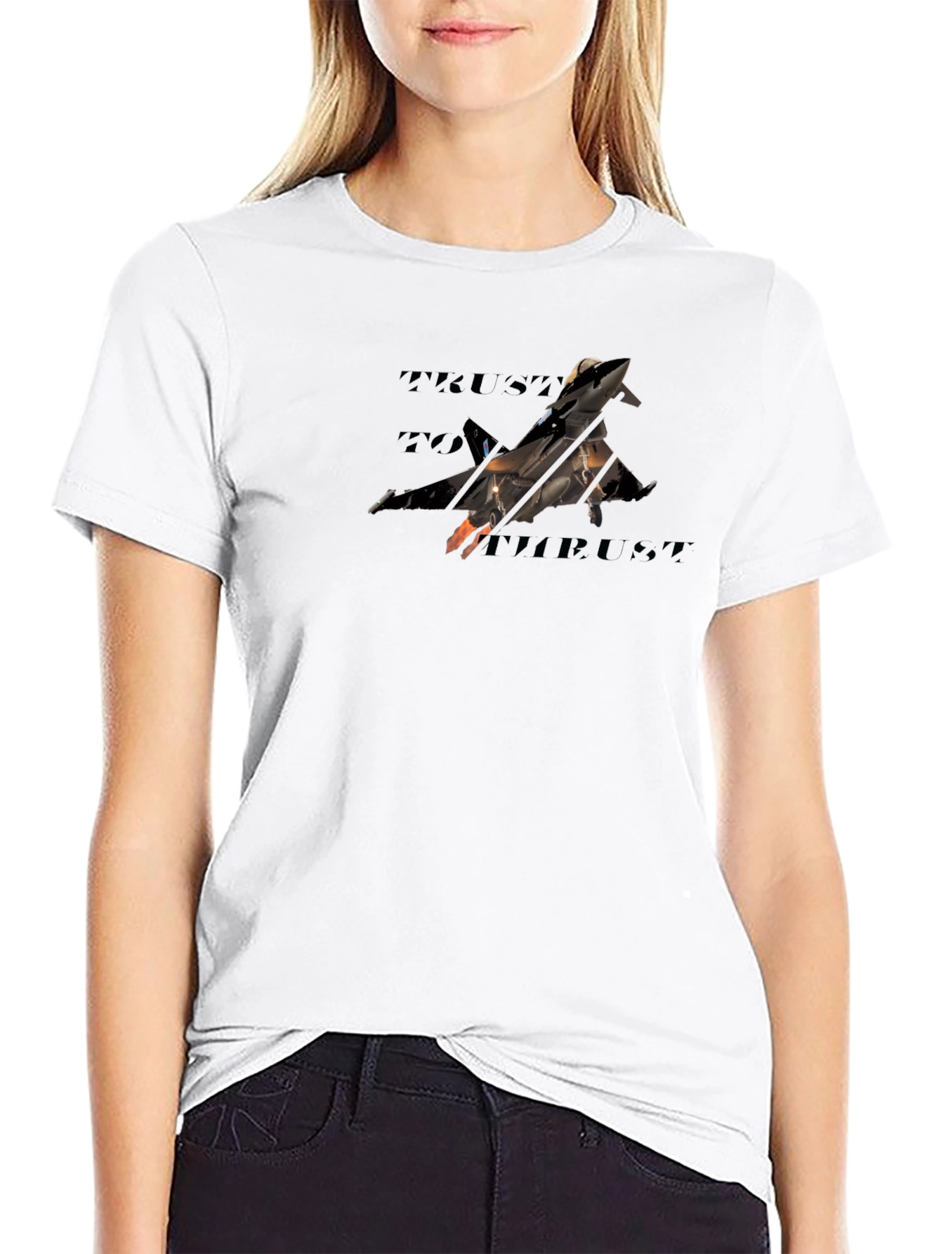 Trust The Thrust Black T-Shirt Jet Fighter Graphic Tee