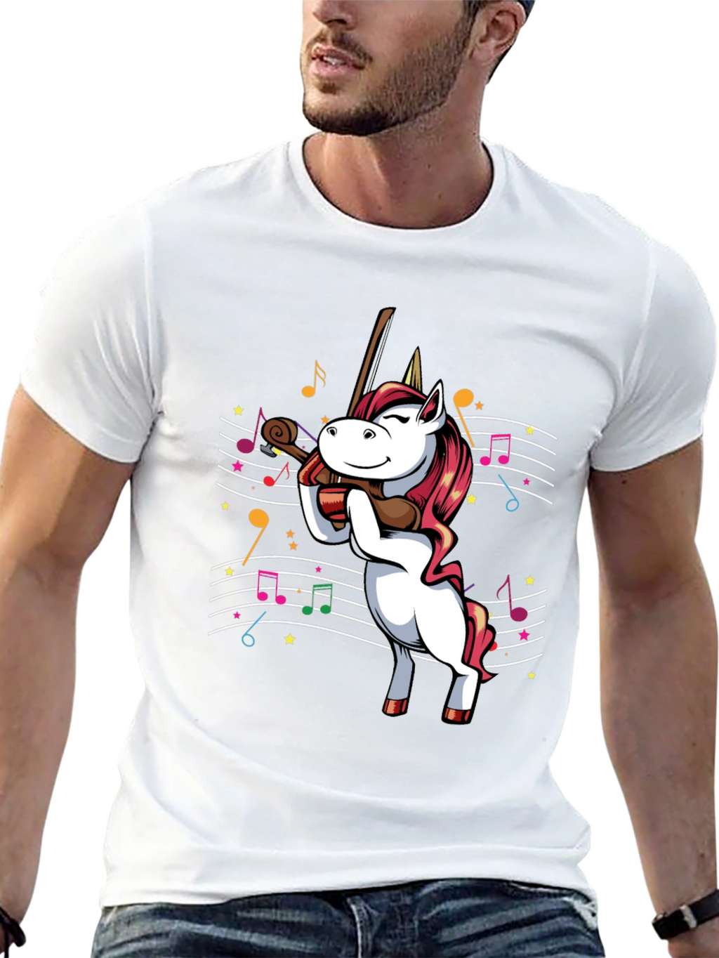 Unicorn Violinist Graphic T-Shirt - Black