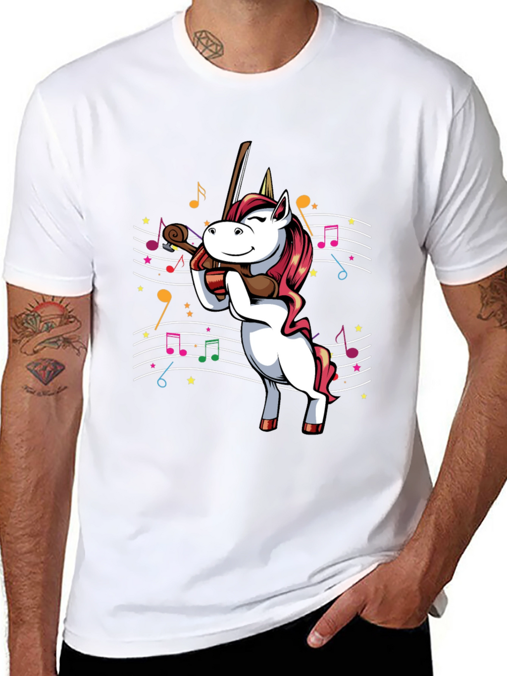 Unicorn Violinist Graphic T-Shirt - Black