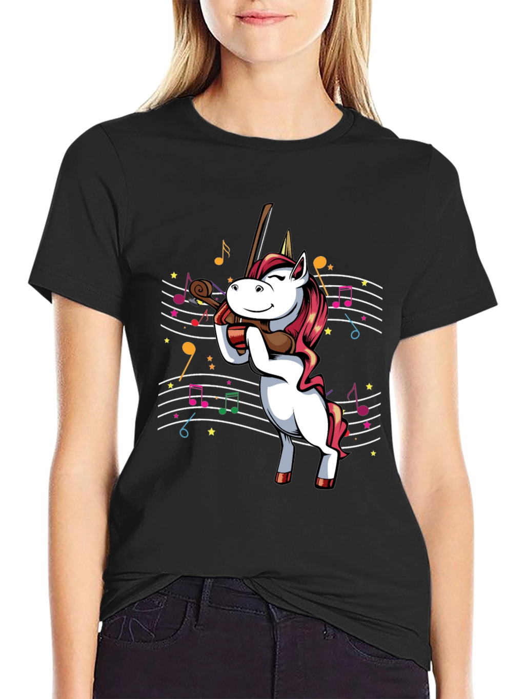 Unicorn Violinist Graphic T-Shirt - Black