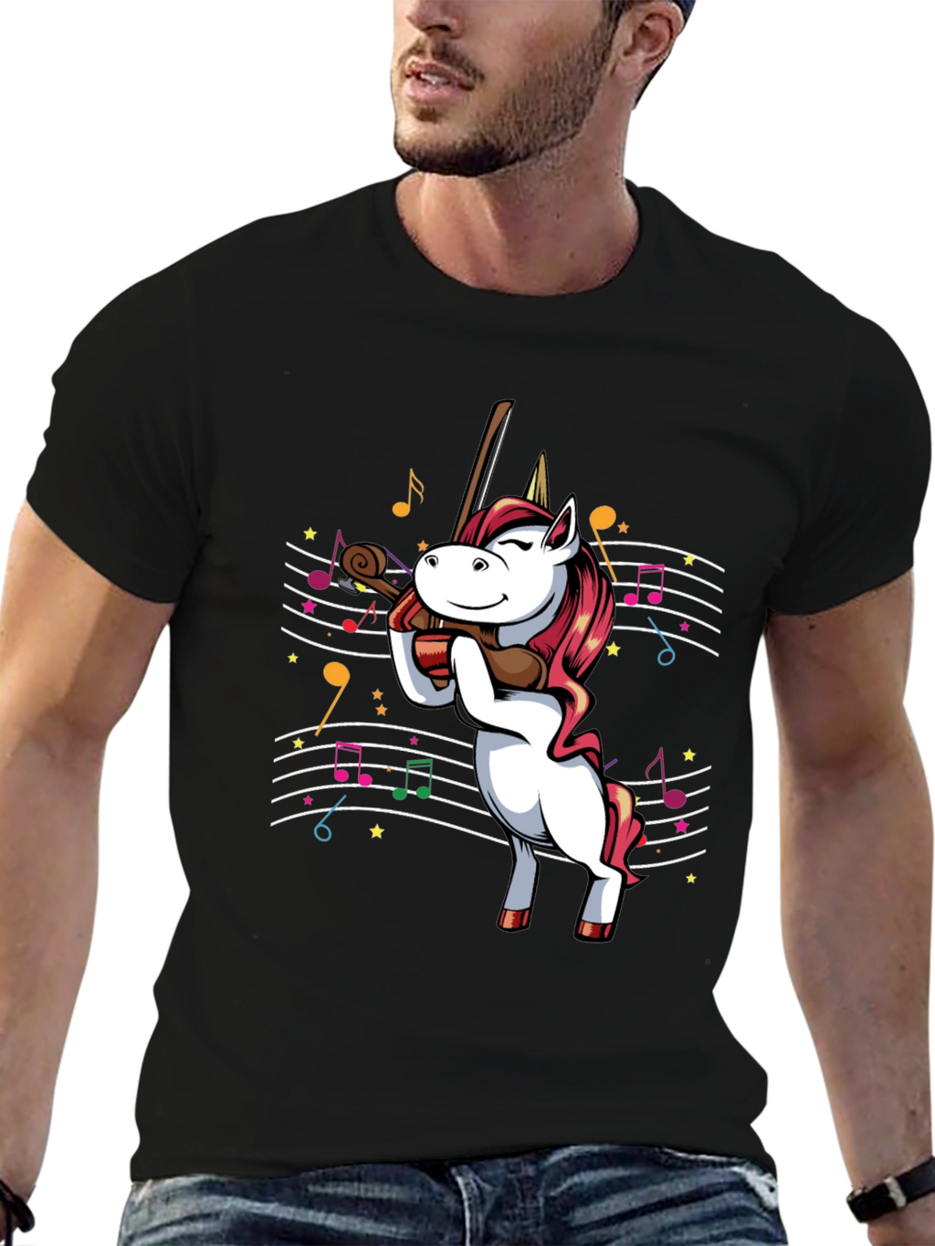 Unicorn Violinist Graphic T-Shirt - Black