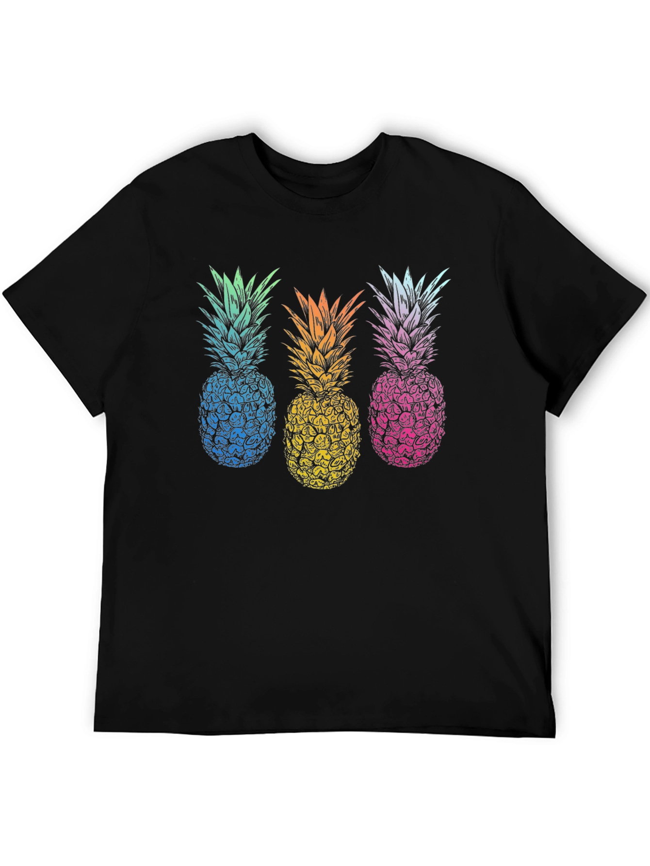 Pineapple T-Shirt Black Tee with Colorful Pineapple Design