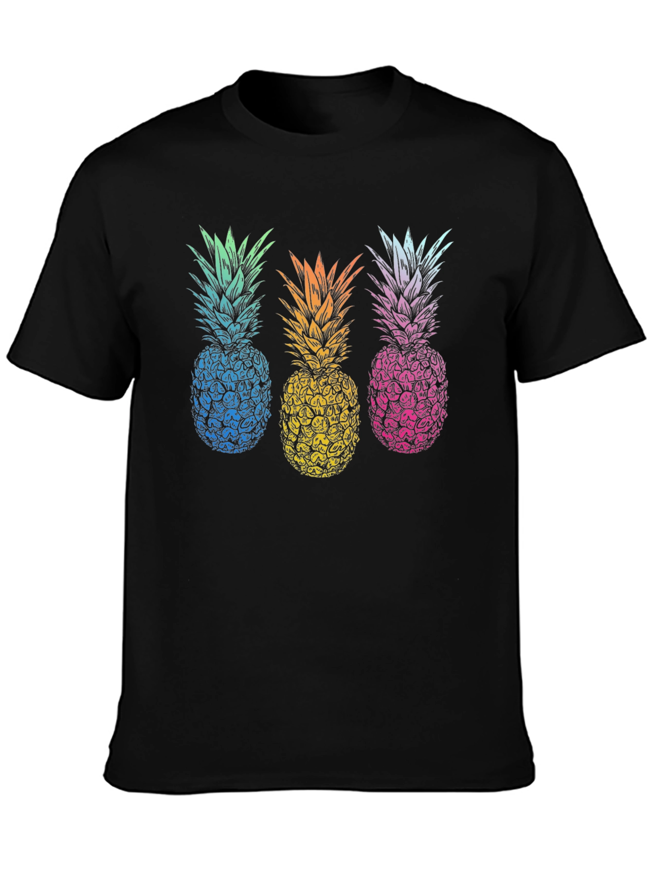 Pineapple T-Shirt Black Tee with Colorful Pineapple Design