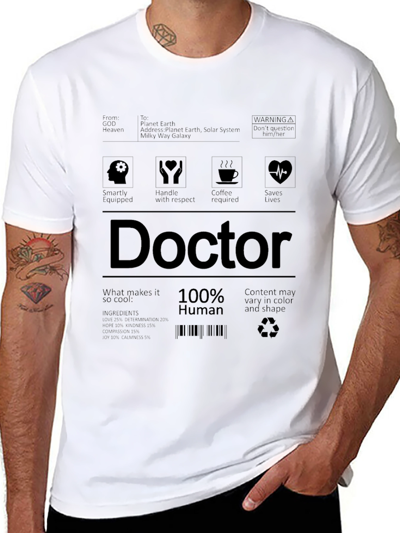 Doctor 100% Human Label Black T-Shirt