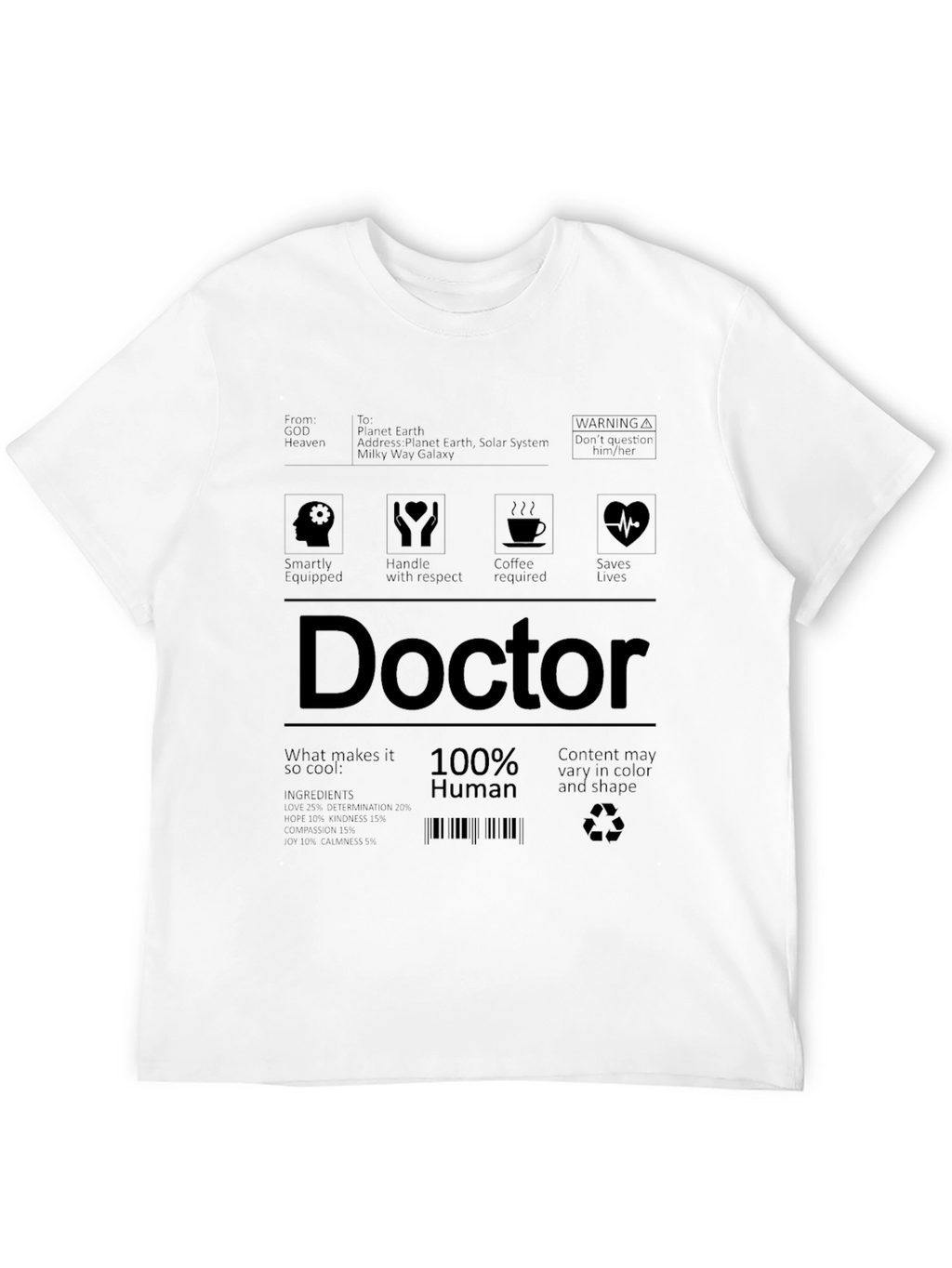 Doctor 100% Human Label Black T-Shirt