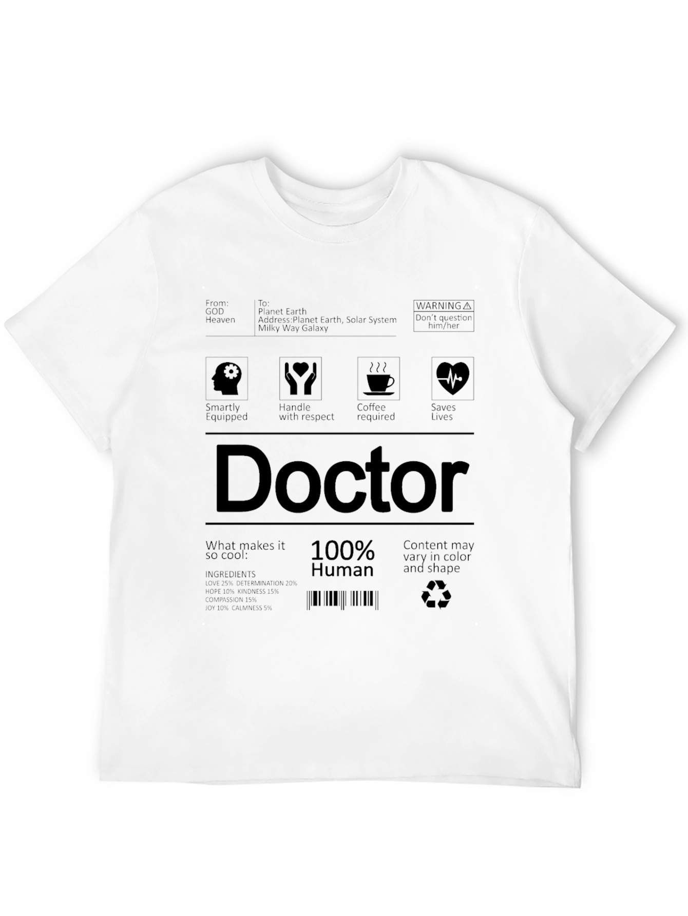 Doctor 100% Human Label Black T-Shirt