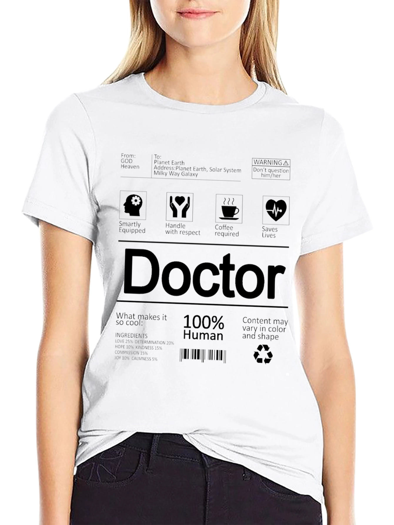 Doctor 100% Human Label Black T-Shirt