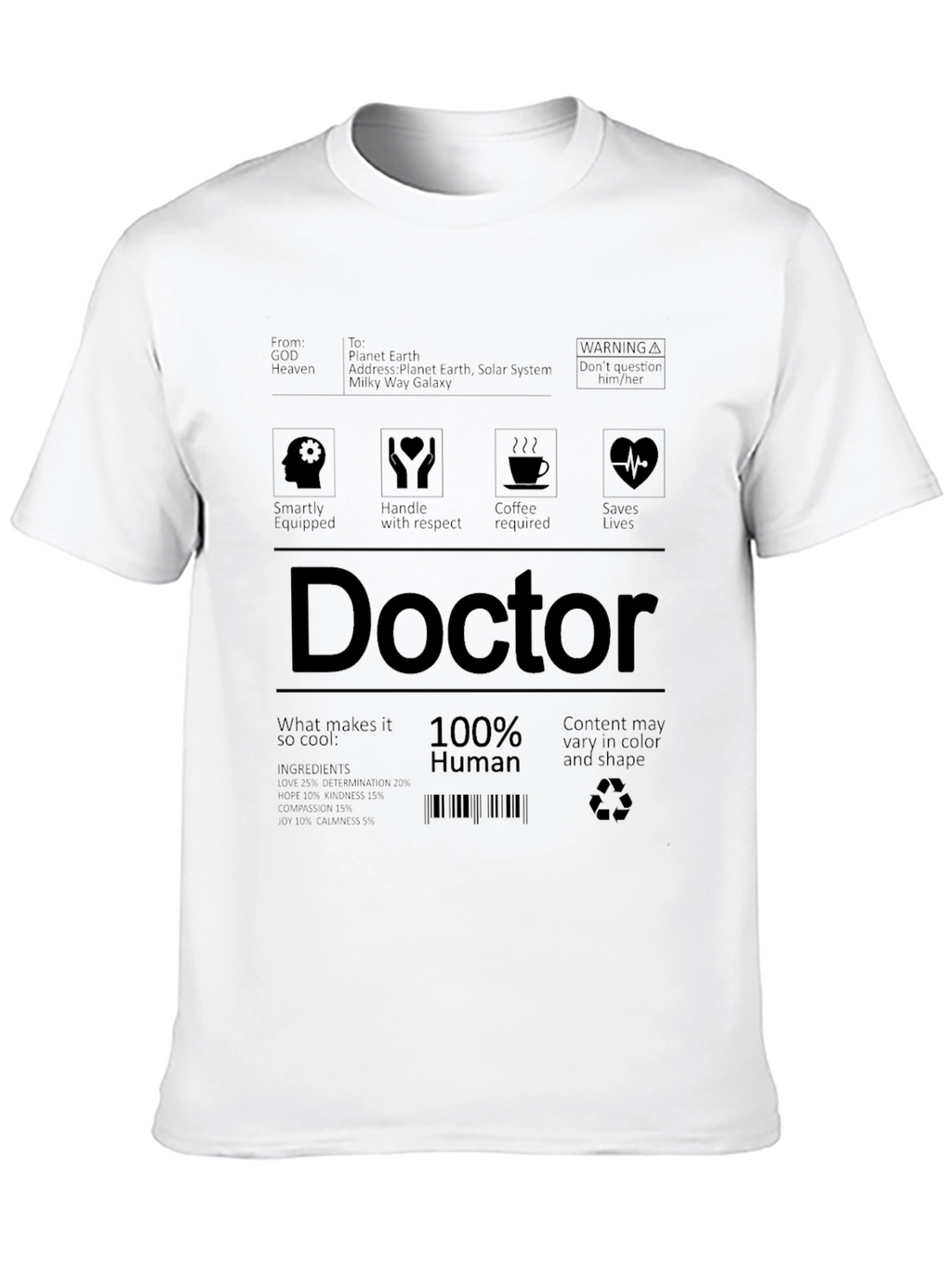 Doctor 100% Human Label Black T-Shirt