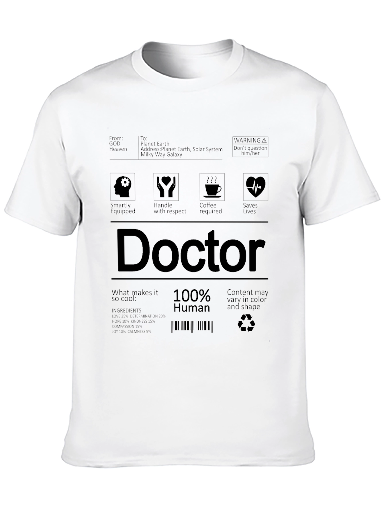 Doctor 100% Human Label Black T-Shirt