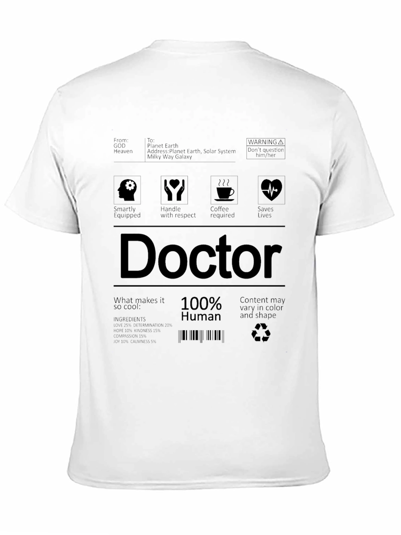 Doctor 100% Human Label Black T-Shirt