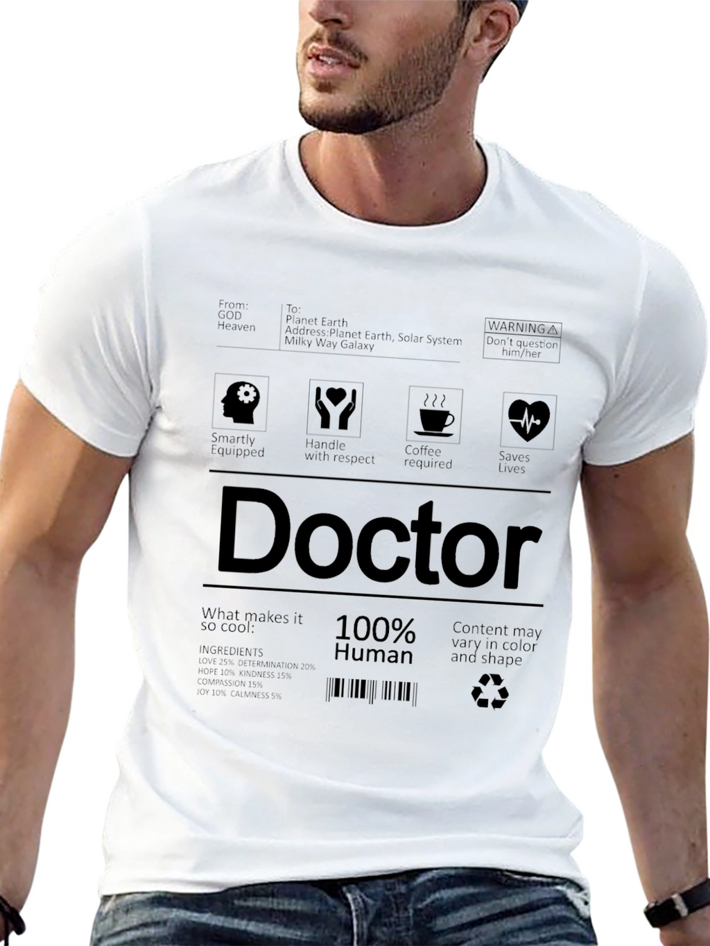 Doctor 100% Human Label Black T-Shirt