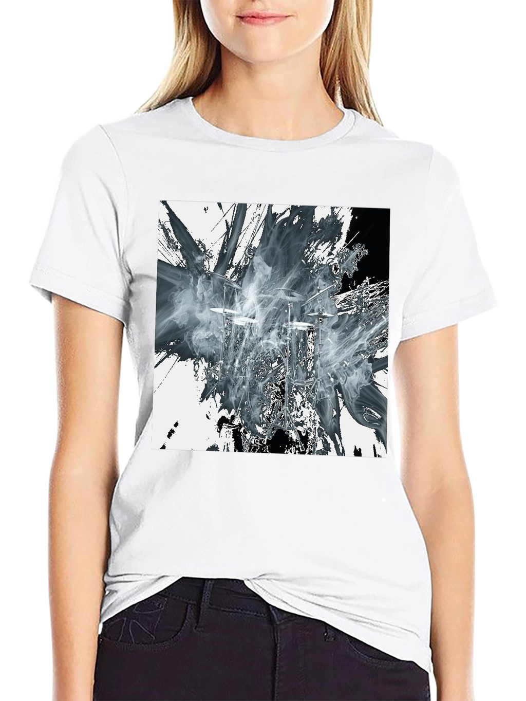 Abstract Drums Graphic Print Black T-Shirt