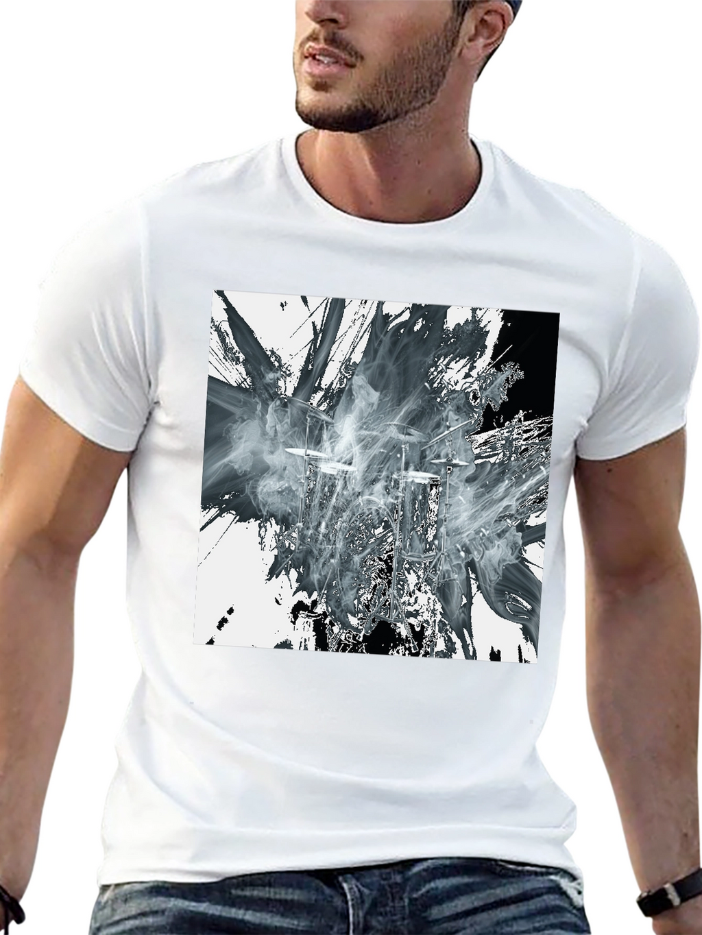 Abstract Drums Graphic Print Black T-Shirt