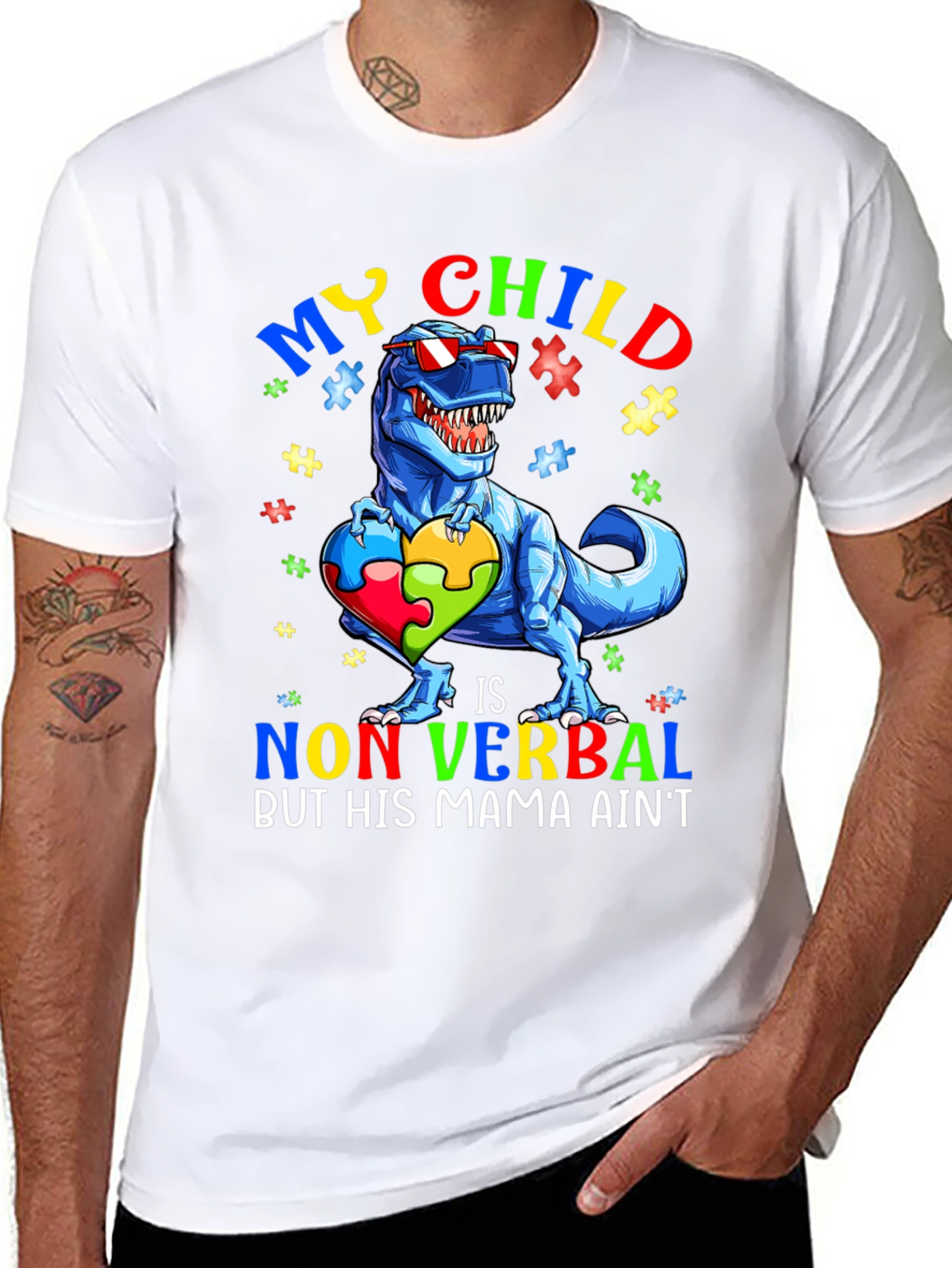 My Child is Non Verbal T-Rex Autism Awareness Tee