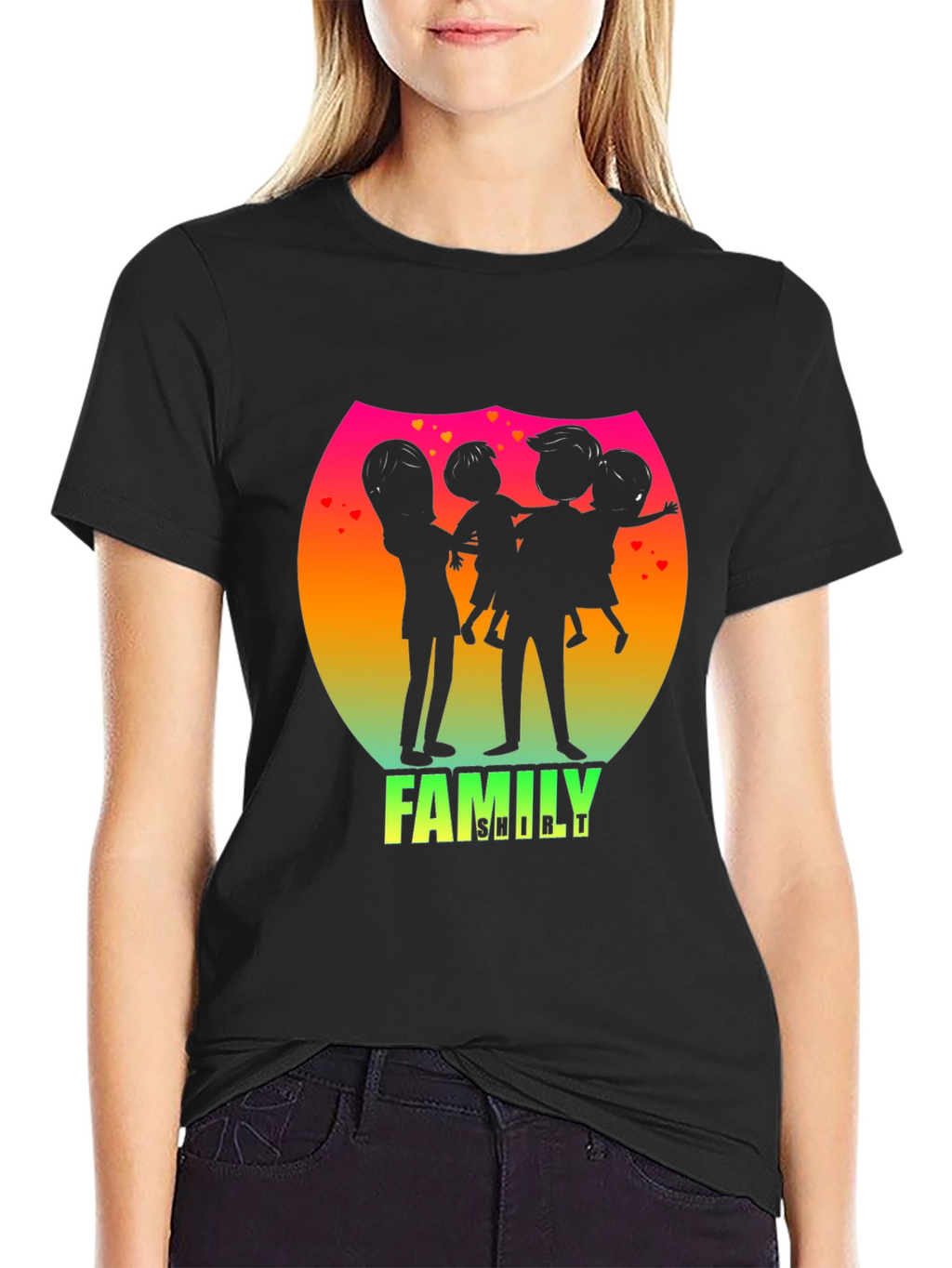 Family Silhouette Graphic Tee - Black