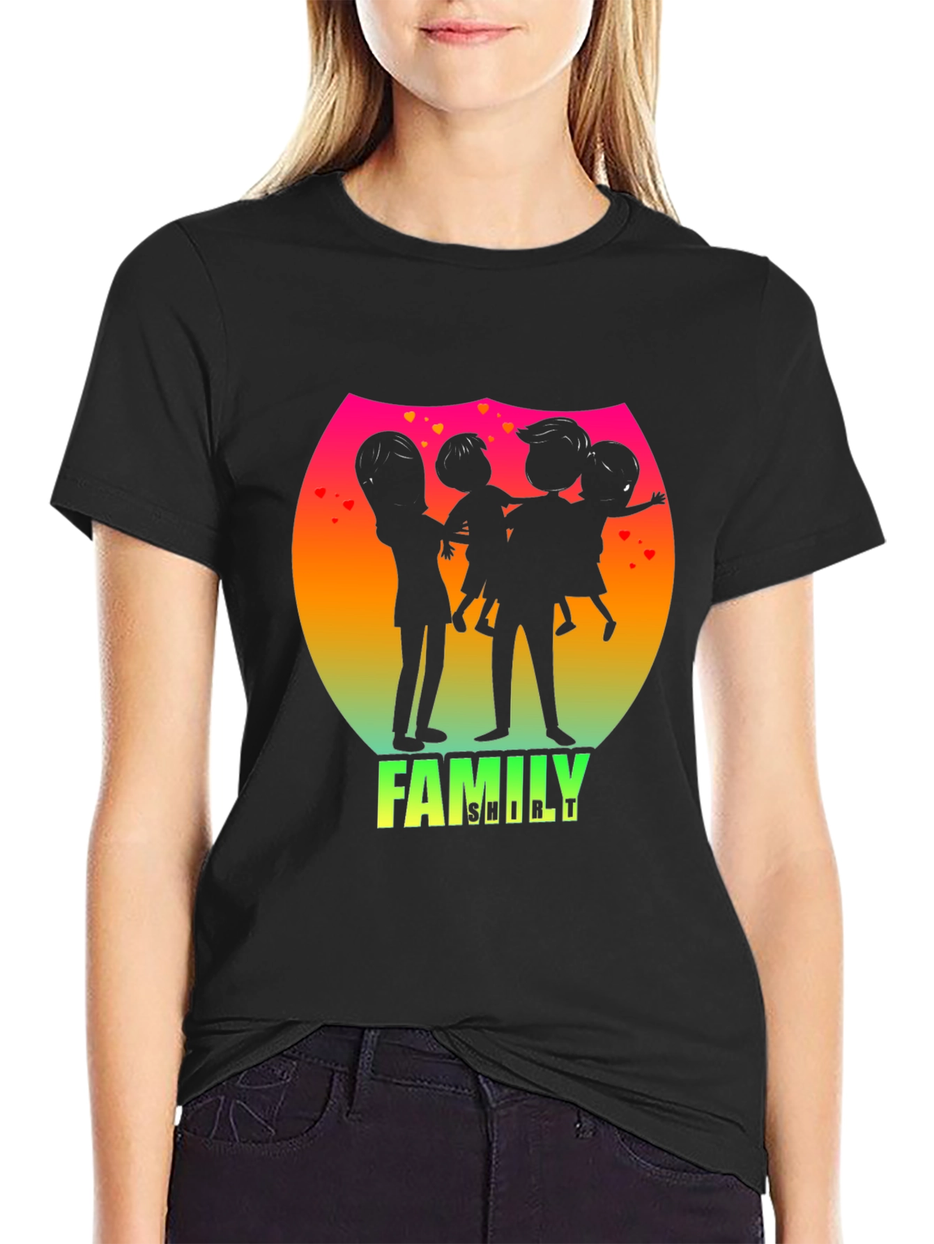 Family Silhouette Graphic Tee - Black