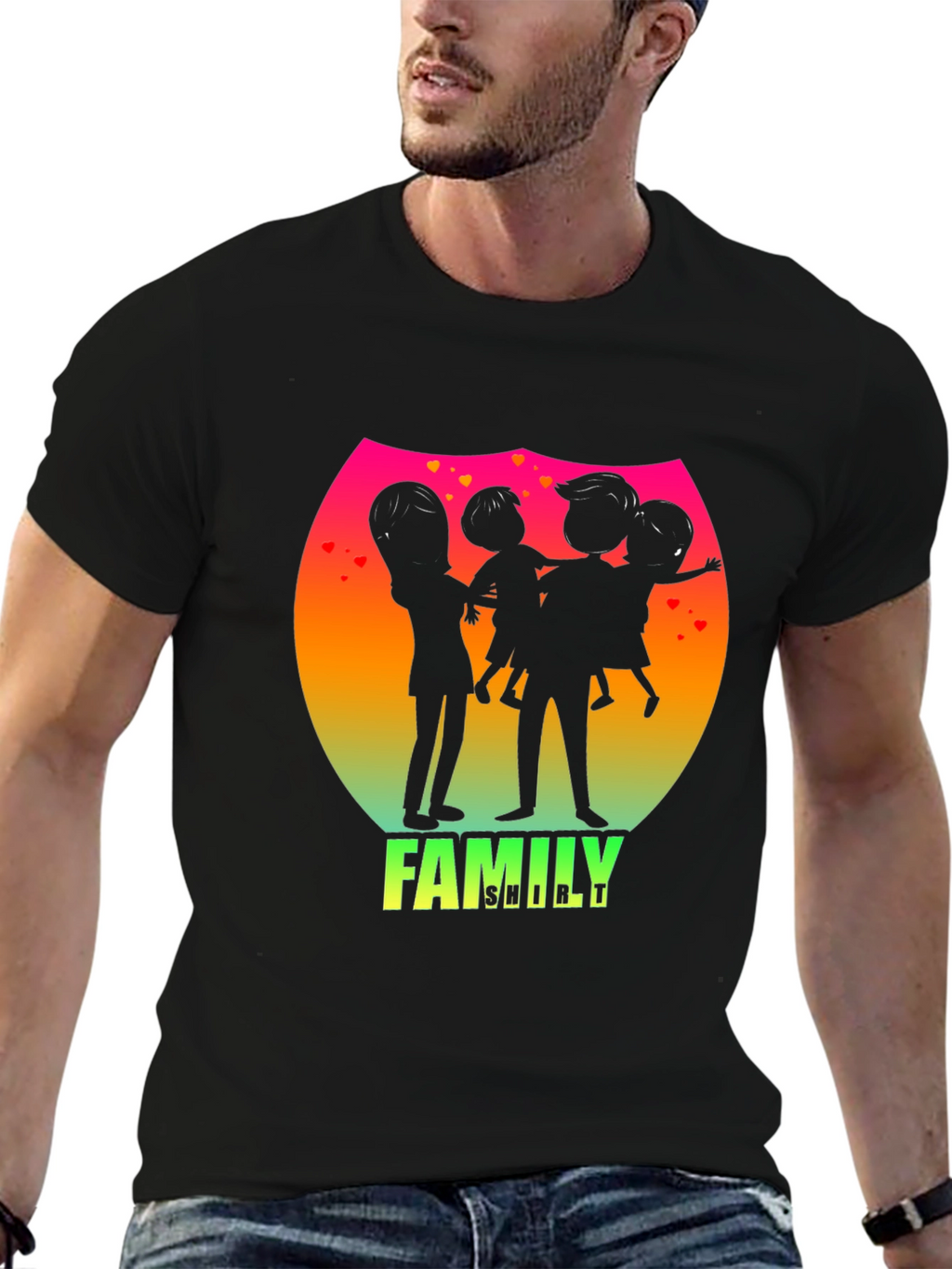 Family Silhouette Graphic Tee - Black