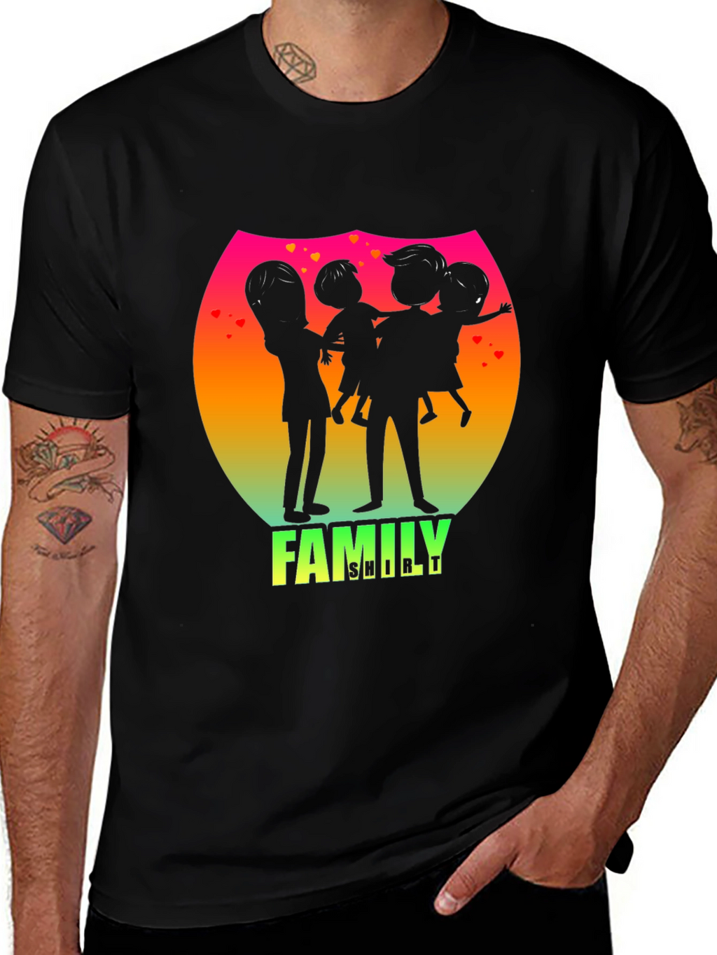 Family Silhouette Graphic Tee - Black