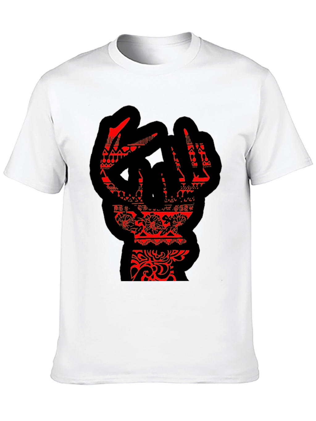 Statement Black T-Shirt with Red Hand Design
