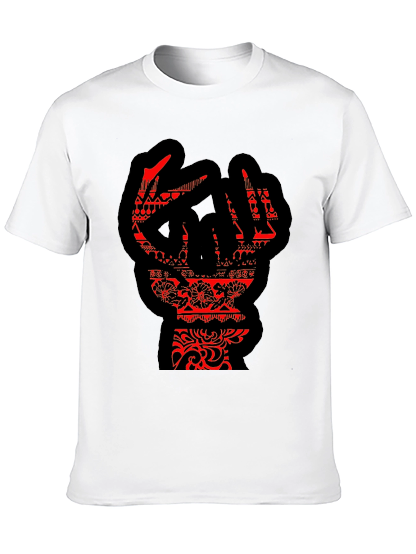 Statement Black T-Shirt with Red Hand Design