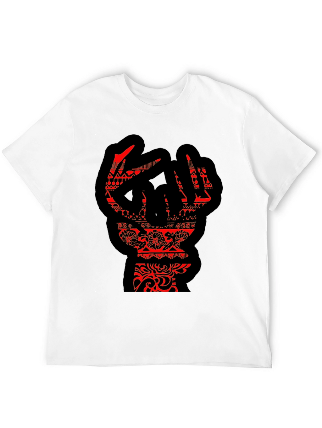 Statement Black T-Shirt with Red Hand Design