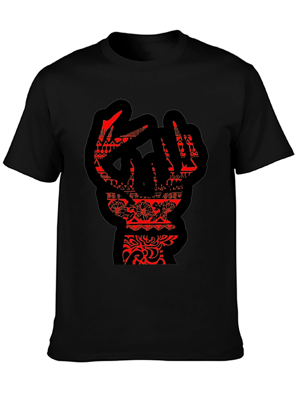 Statement Black T-Shirt with Red Hand Design