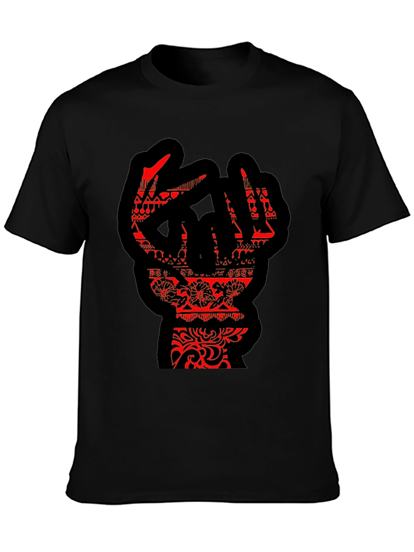 Statement Black T-Shirt with Red Hand Design