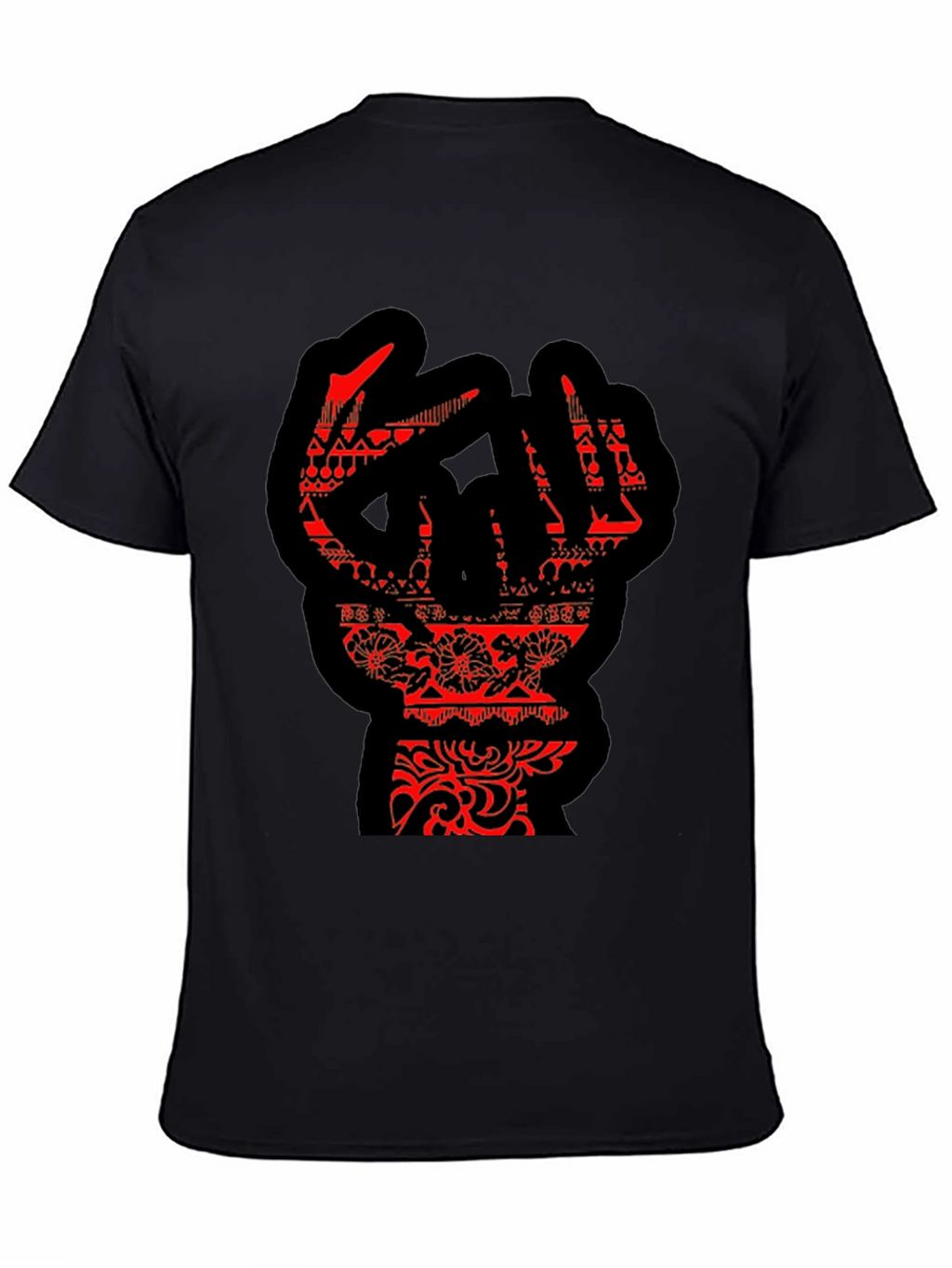 Statement Black T-Shirt with Red Hand Design