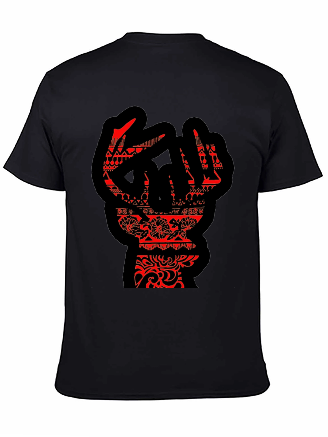 Statement Black T-Shirt with Red Hand Design