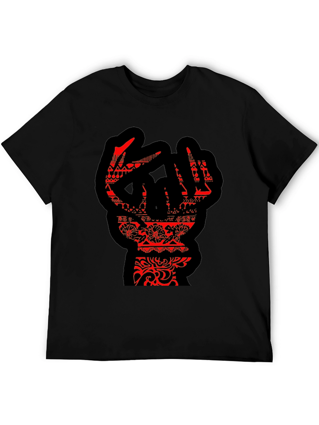 Statement Black T-Shirt with Red Hand Design