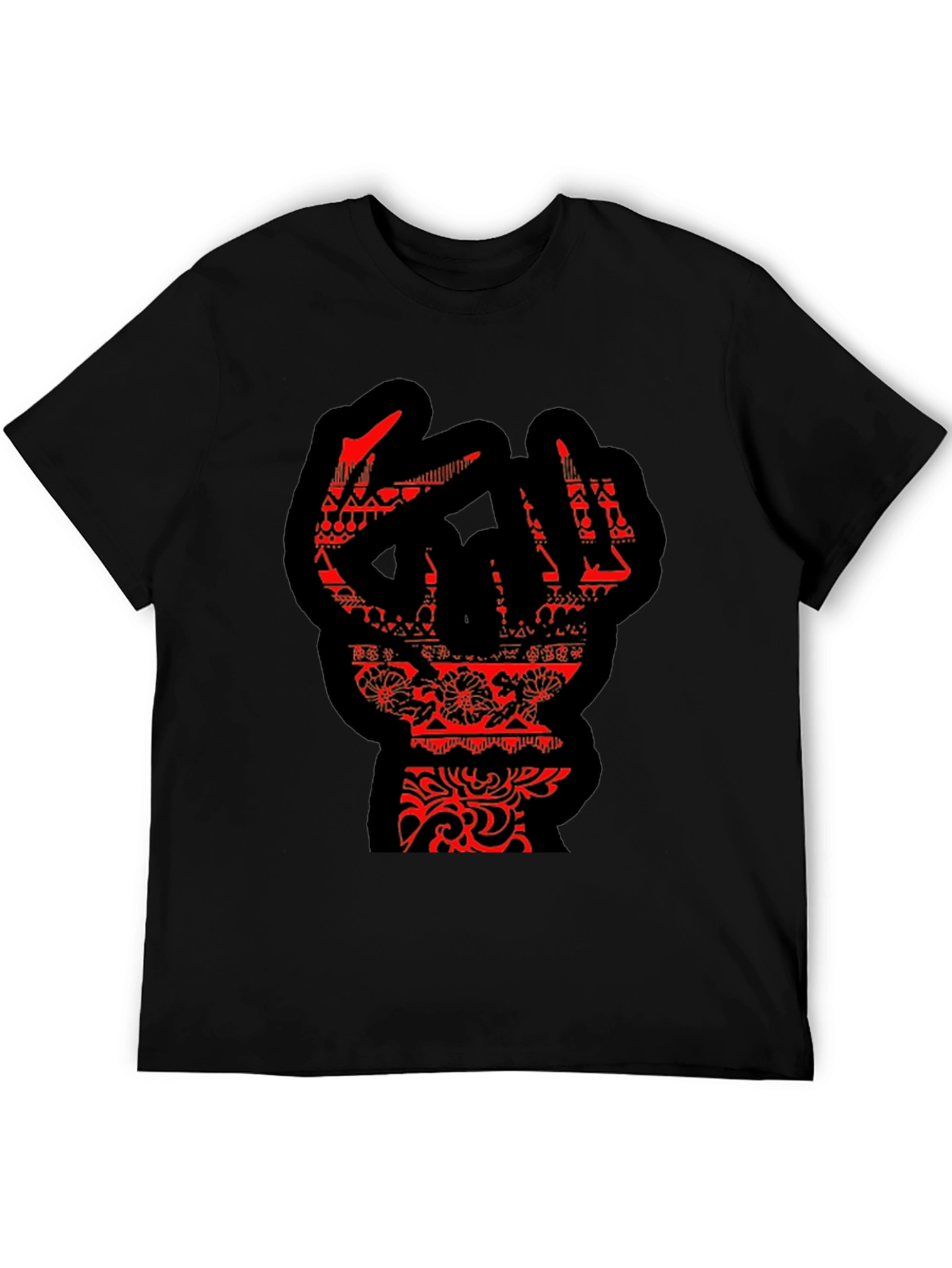 Statement Black T-Shirt with Red Hand Design