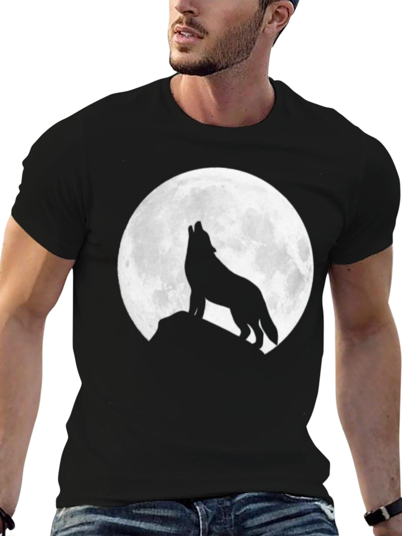 Wolf Moon Graphic Tee - Black Crew Neck T-Shirt