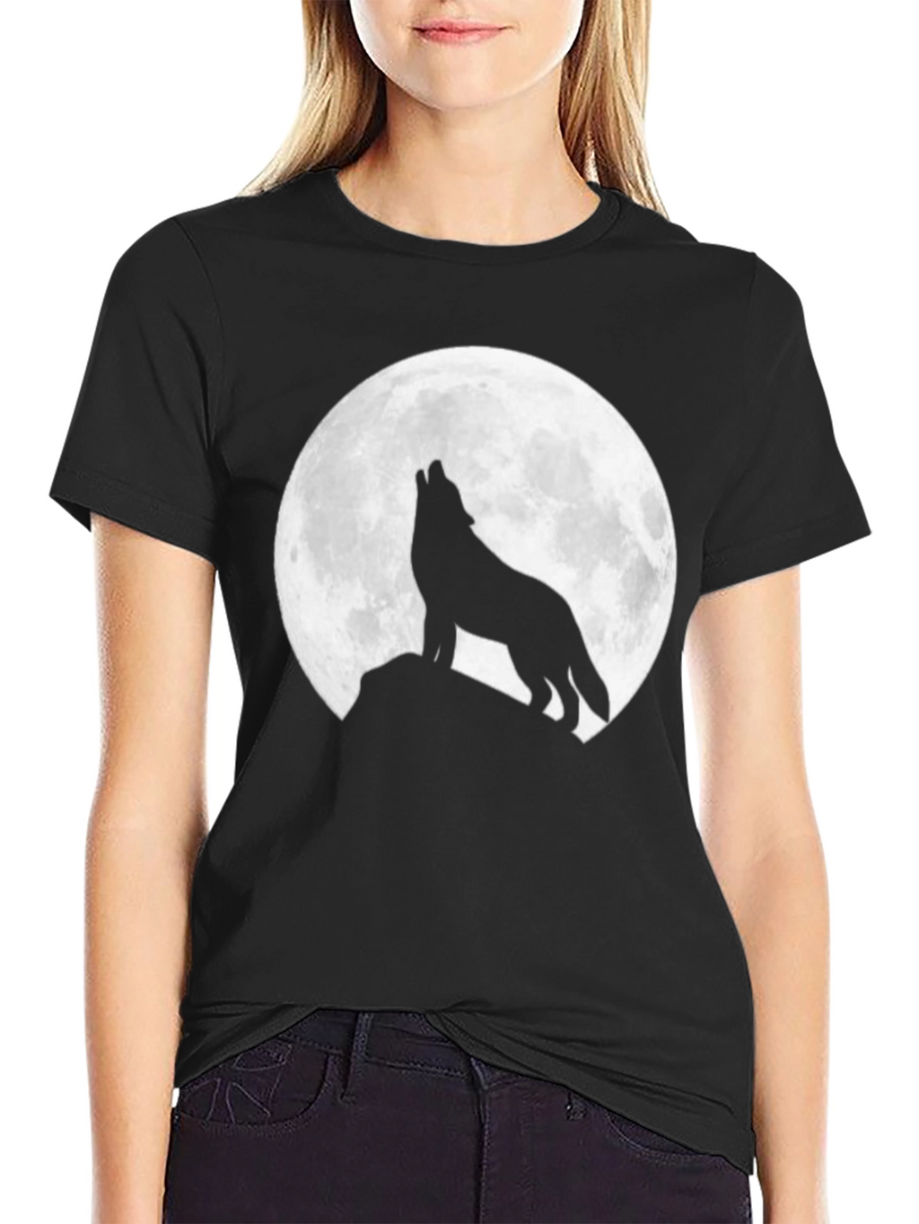 Wolf Moon Graphic Tee - Black Crew Neck T-Shirt