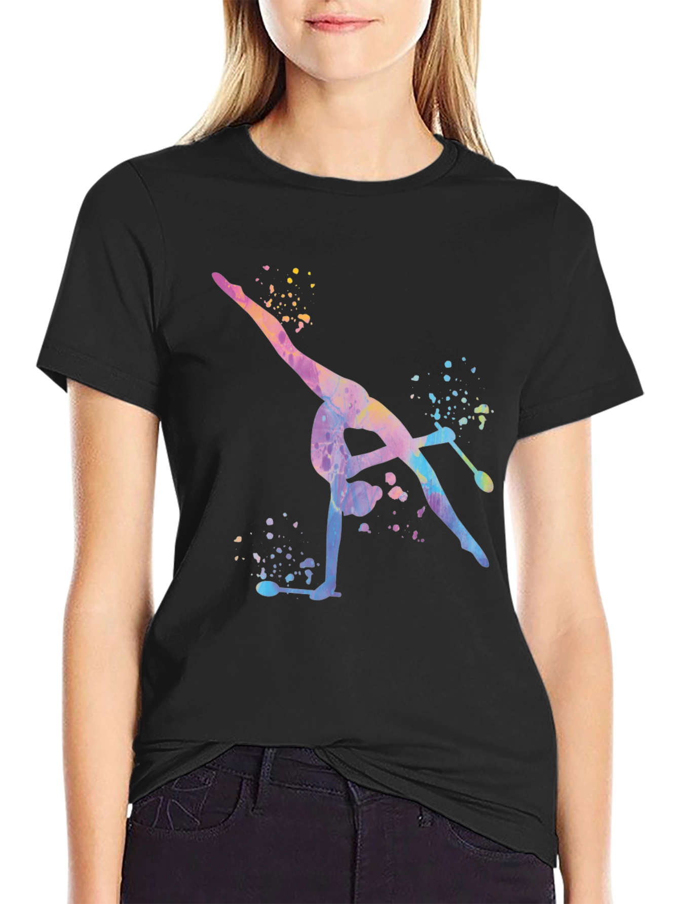 Rhythmic Gymnast Watercolor Black T-Shirt