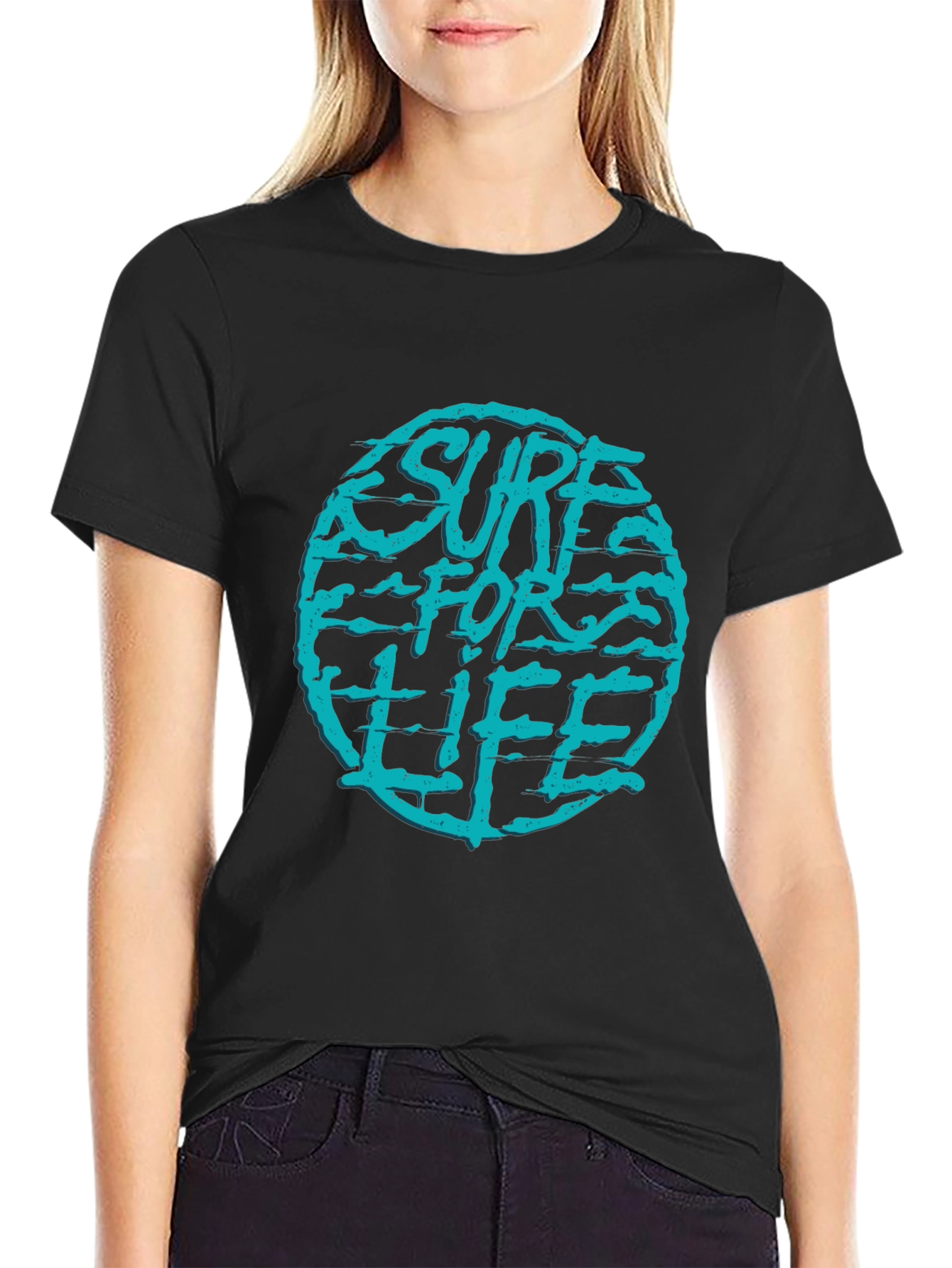Surf For Life Graphic Tee - Black Cotton T-Shirt
