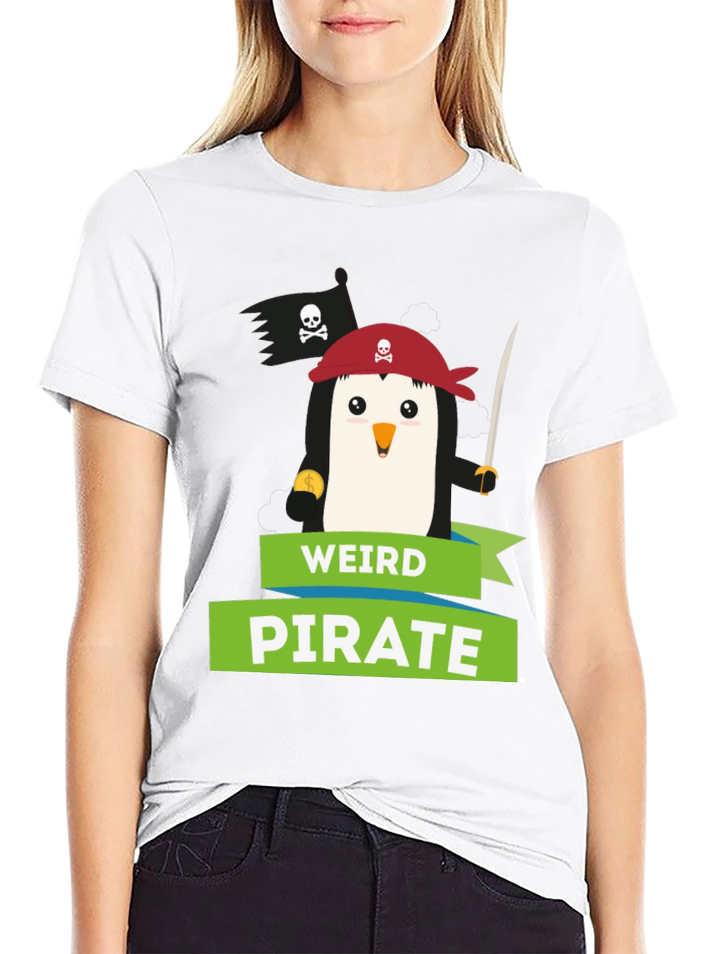 Weird Pirate Penguin Graphic T-Shirt