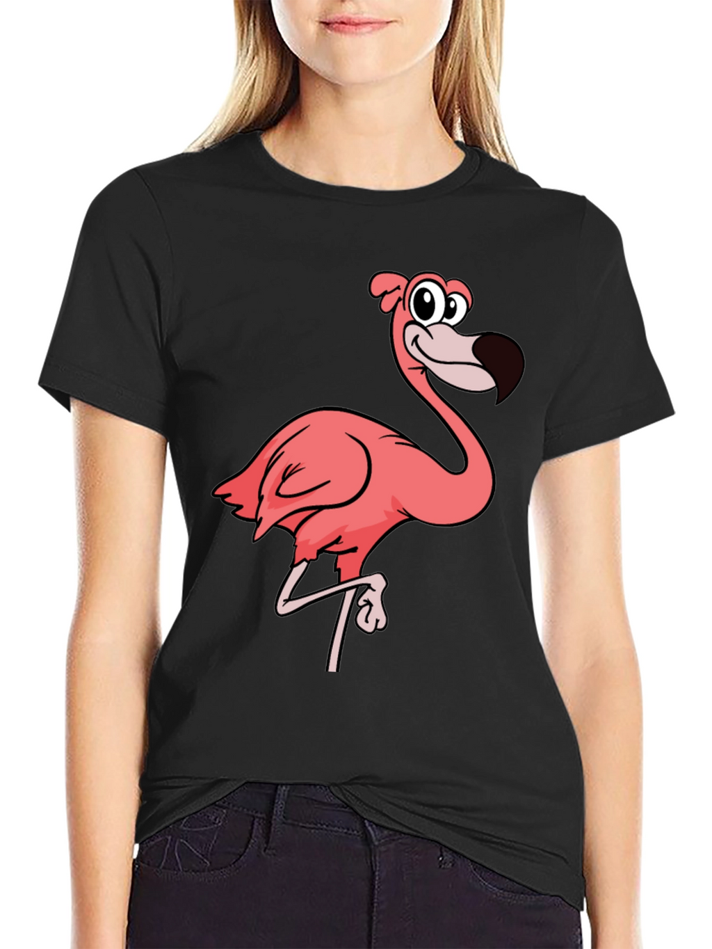 Mens Black T-Shirt with Pink Flamingo Graphic