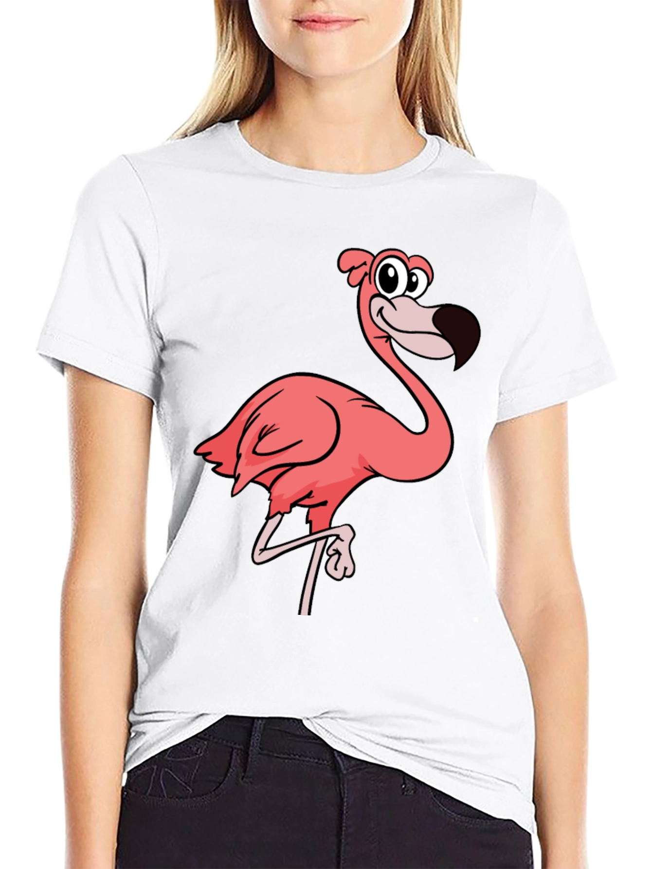 Mens Black T-Shirt with Pink Flamingo Graphic